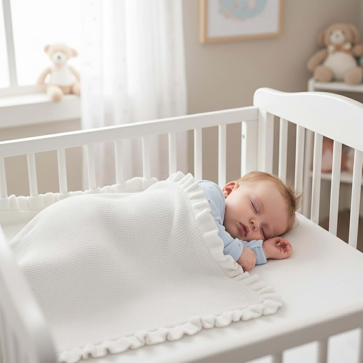 Grewear Cotton Baby Blanket with Ruffle Edge for Newborns