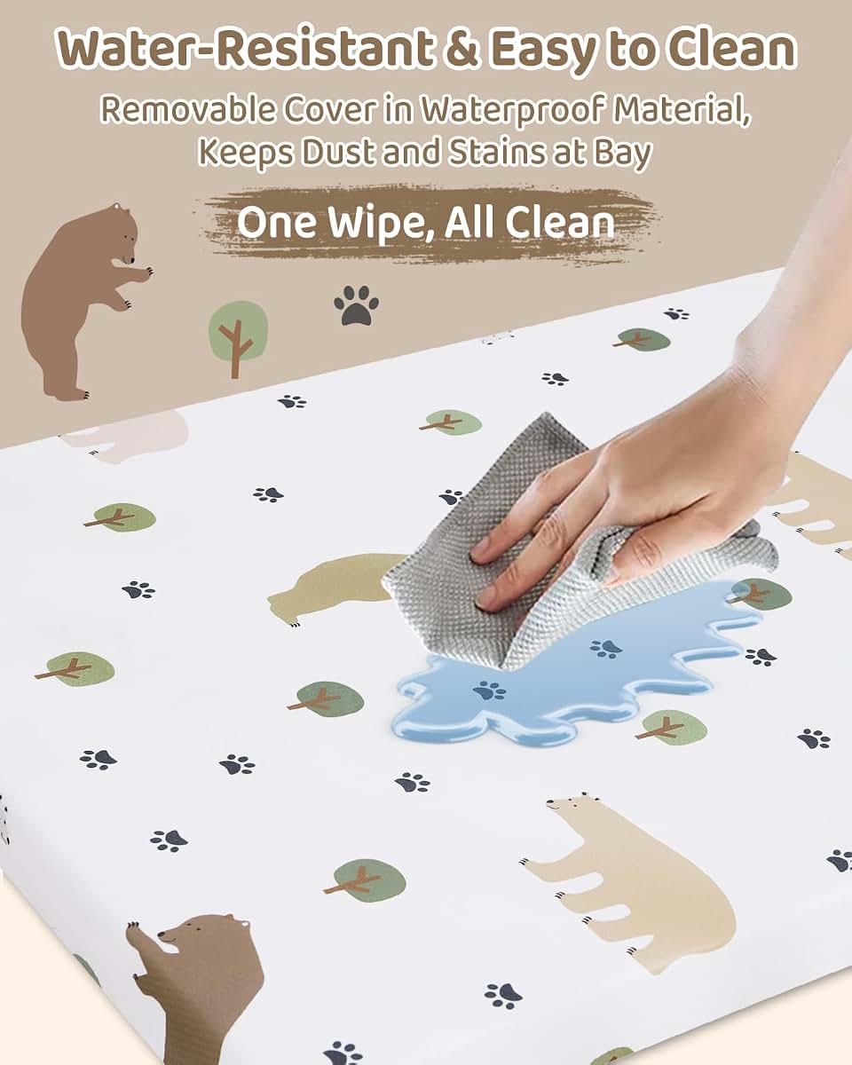 lasoftan Pack and Play Mattress, 38" x 26" Soft Breathable Waterproof Washable with Dinosaur Print