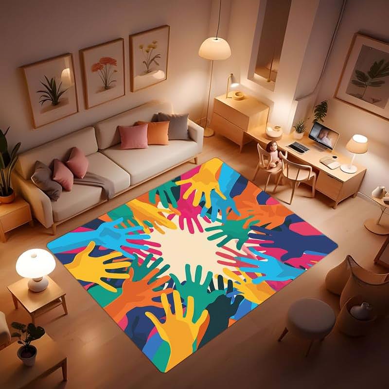 Liuxq Graffiti Handprint Rug For Children's Rooms