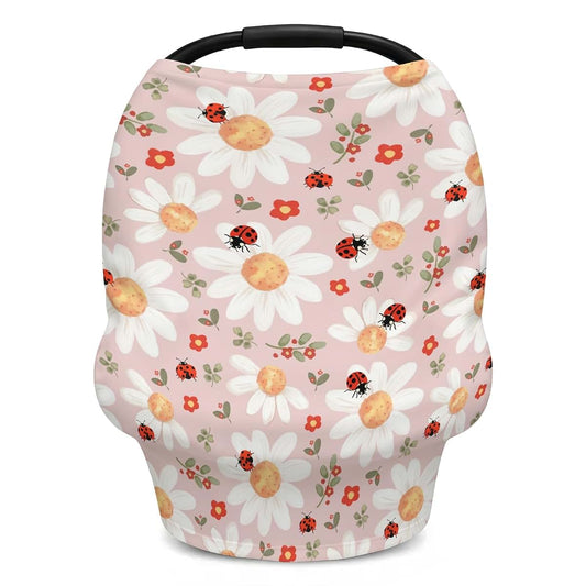 Wicbfdfv Watercolor Ladybugs Daisy Floral Pink Car Seat Canopy and Nursing Cover