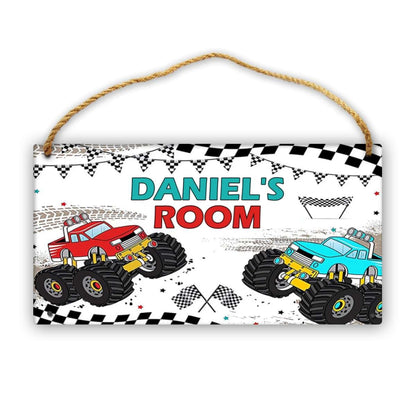 Cusdecor Personalized Monster Truck Door Sign For Kids Bedroom