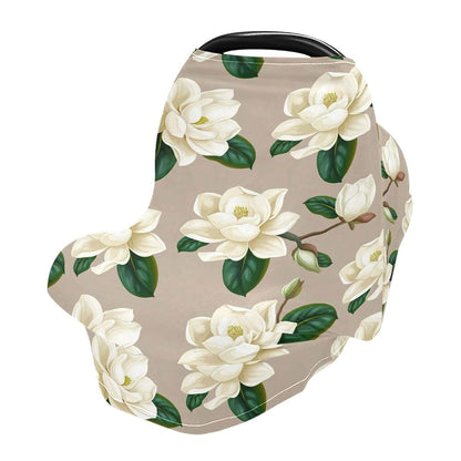 BabyOneStop Magnolia Flowers White Multi-Use Stretchy Car Seat Canopy