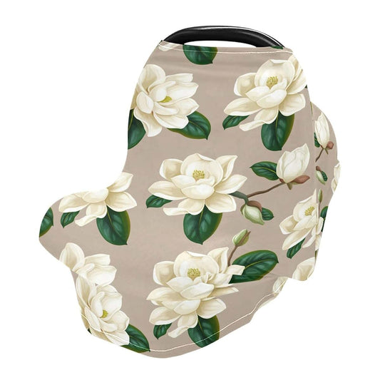 BabyOneStop Magnolia Flowers White Multi-Use Stretchy Car Seat Canopy