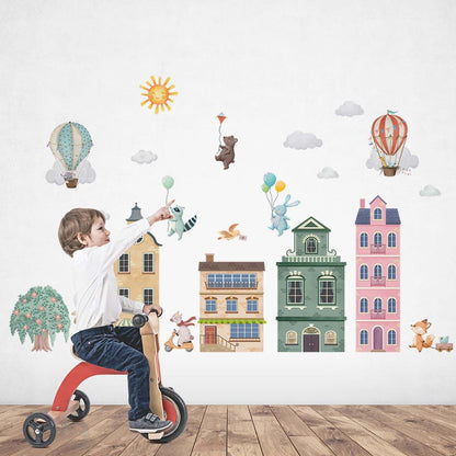 BabyOneStop Watercolor City Hot Air Balloons Wall Decals Removable Vinyl Stickers