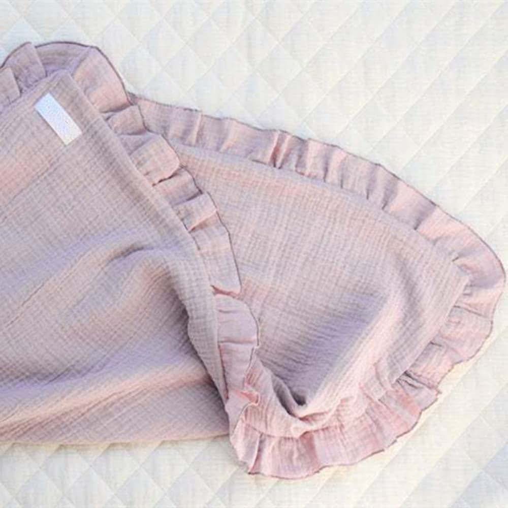 JHION Newborn Baby Blanket, Toddler Blanket, 100% Cotton 4 Layers Soft Swaddling Receiving Blanket with Ruffle