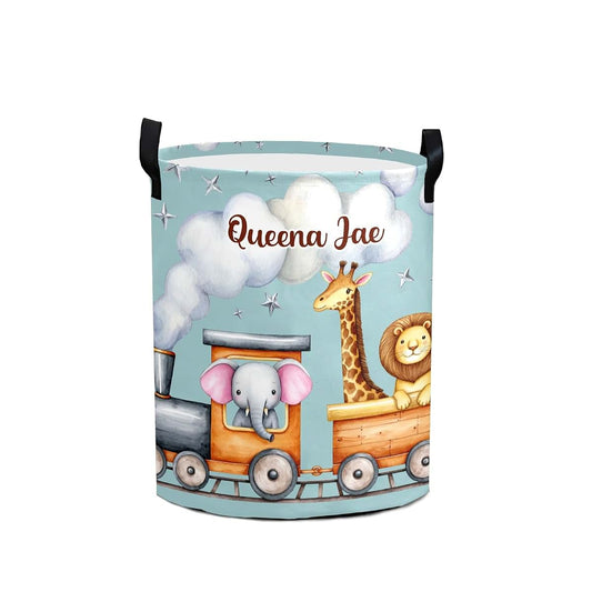 Joyestore Personalized Train Elephant Laundry Hamper, Toy Storage Bin, Nursery Decor