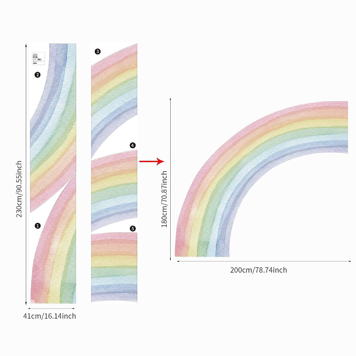 Funlife Rainbow Wall Mural Sticker for Nursery or Kids Room Decor