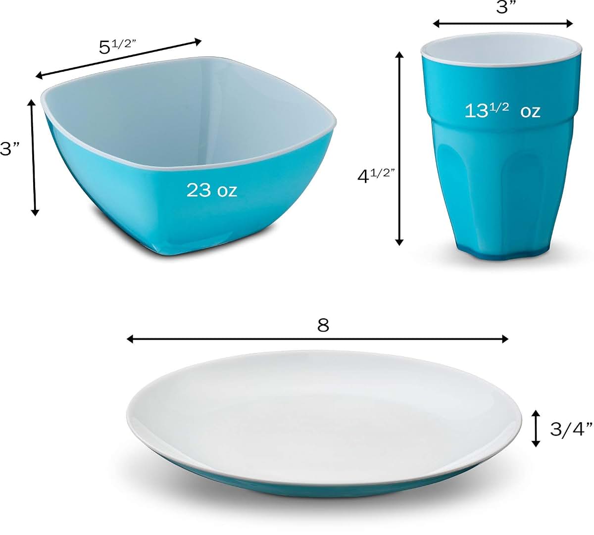 Plasti Home Reusable Plastic Dinnerware Set 12 Pieces Blue