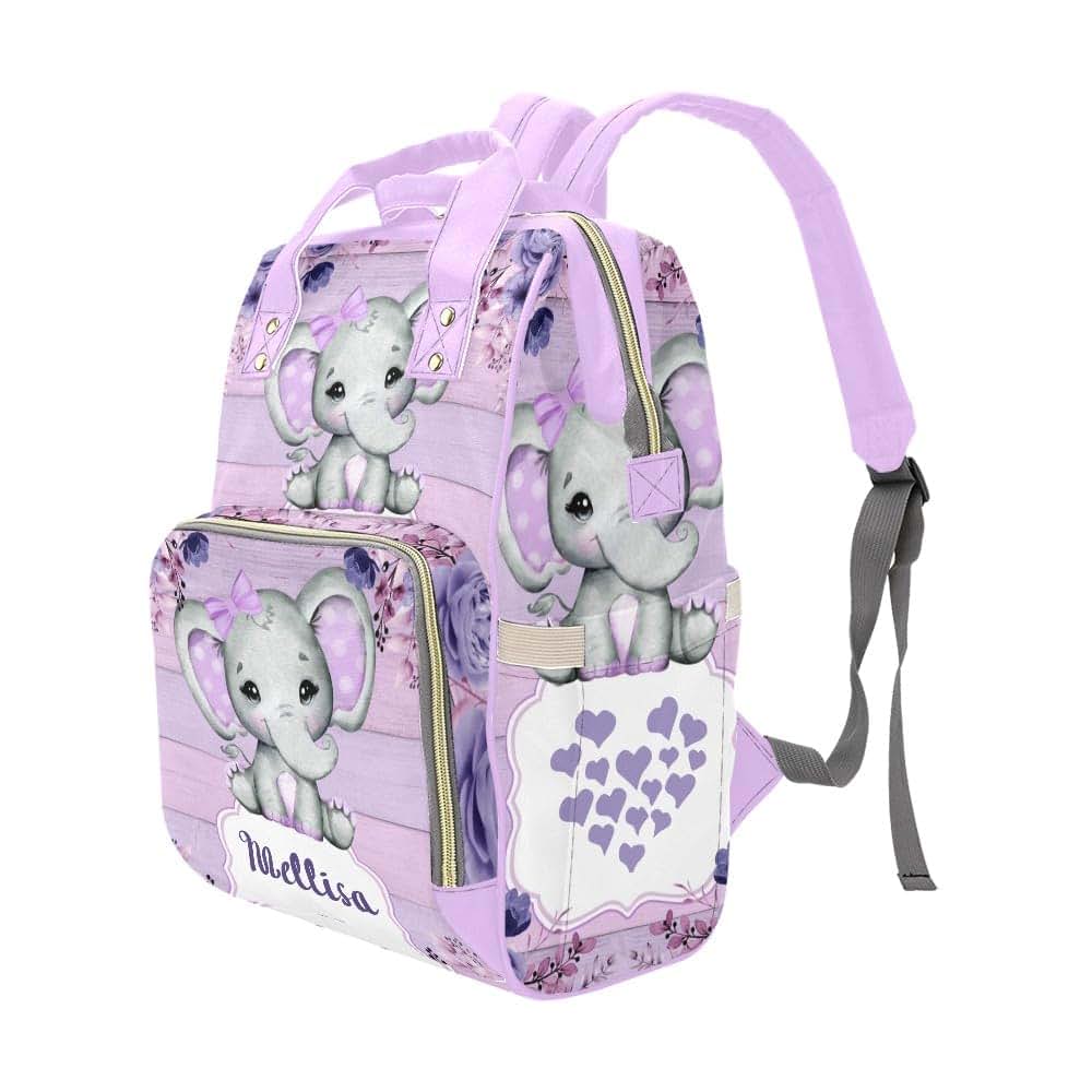 YallLocoMo Personalized Diaper Bag Backpack Gift Purple Floral Elephant Ultimate Nappy Bag: Spacious, Waterproof & (photo 4)