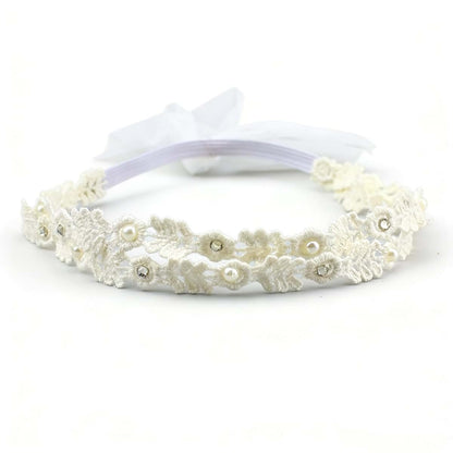 Pyalxdn White Flower Christening Headband With Elastic Lace