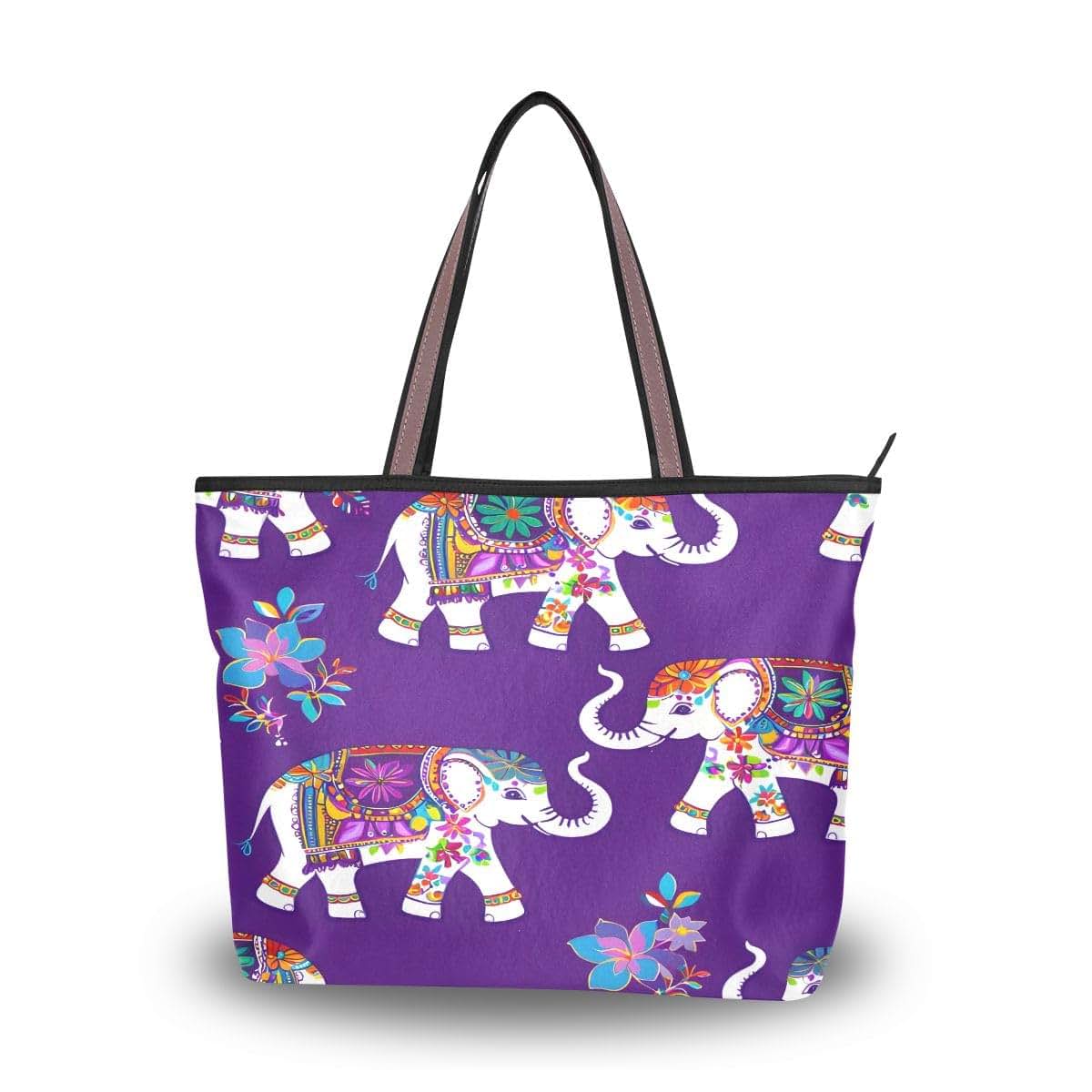 Loancwa Colorful Elephant Floral Print Tote Bag