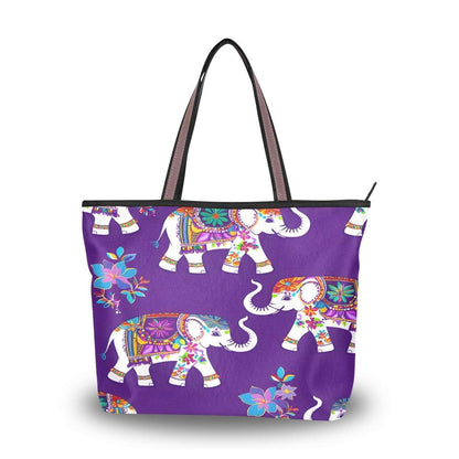 Loancwa Colorful Elephant Floral Print Tote Bag