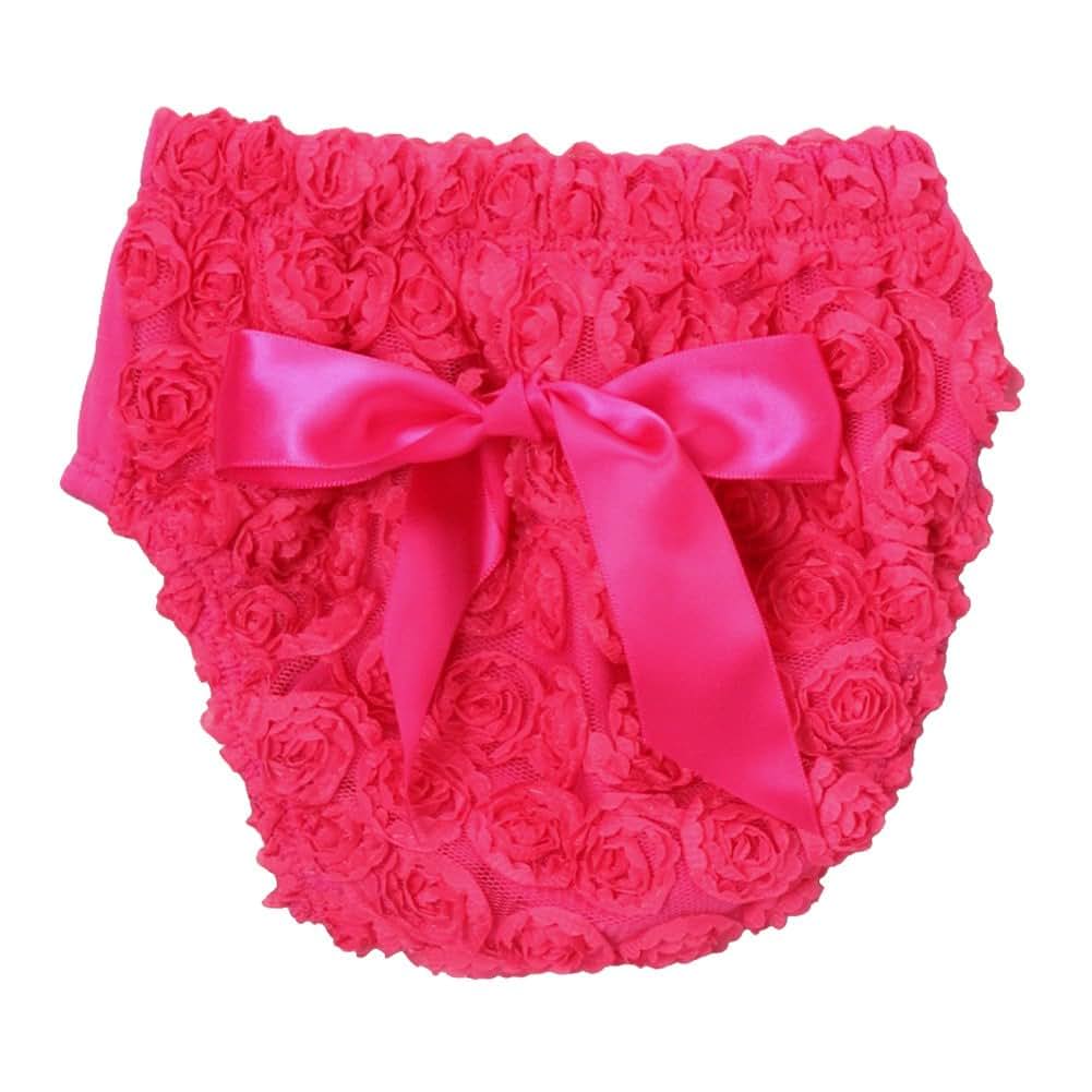 Share n' Smiles Fancy Chiffon Rosette Baby Diaper Cover Bloomer 2-Pack Gift Set (Medium, Yellow + Hot Pink) (photo 3)