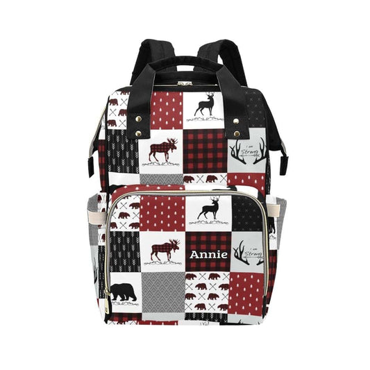 Nzoohy Woodland Deer Bear Plaid Personalized Diaper Bag Backpack