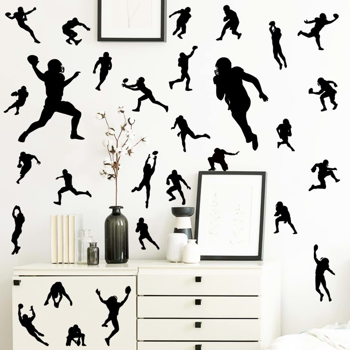 Sport Player Vinyl Wall Decals - Removable Football Silhouette Stickers