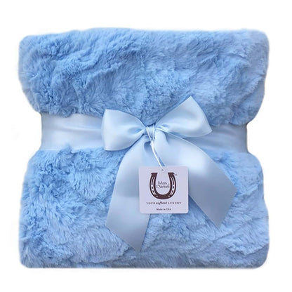 Max Daniel Designs Max Daniel Luxe Blue Bunny Baby Blanket - Double-Sided - Blue Piped Edge 1125