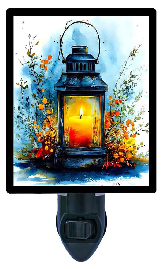 Night Light Designs Autumn Lantern Night Light – Rustic Fall Candle Lamp with Seasonal Leaves, Cozy Farmhouse Country
