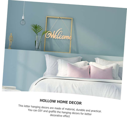 BIUDECO Hollow Wooden Letter Pendants, 4 Pieces Set, Beige Wood Wall Decor