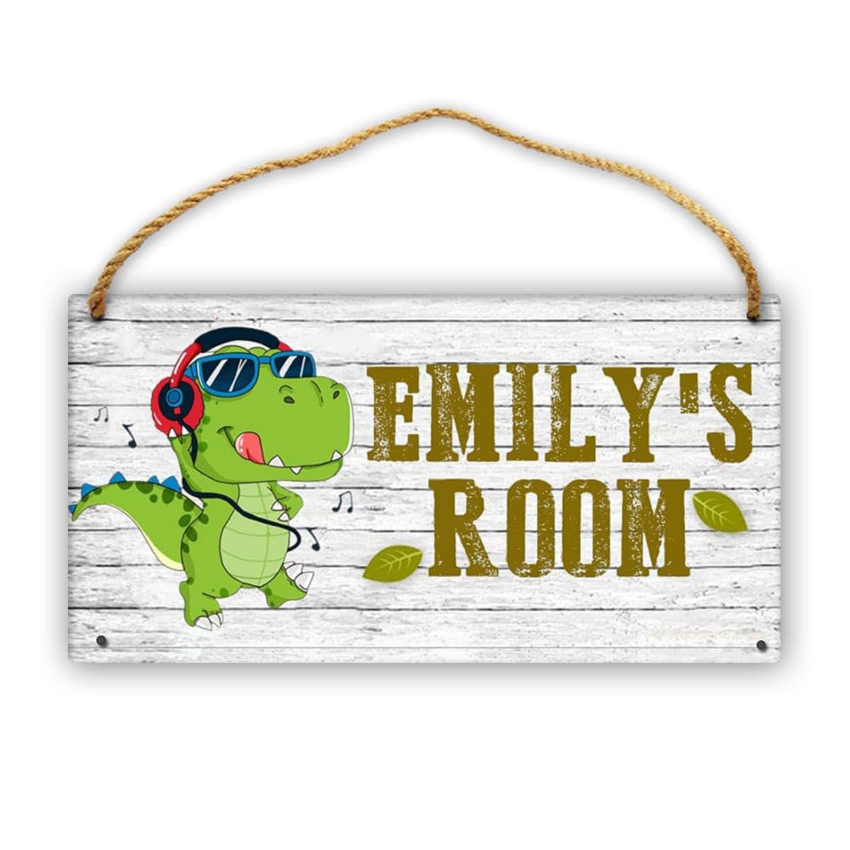 Cusdecor Personalized Cartoon Dinosaur Room Door Sign Custom Name Wood Plaque