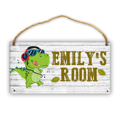 Cusdecor Personalized Cartoon Dinosaur Room Door Sign Custom Name Wood Plaque