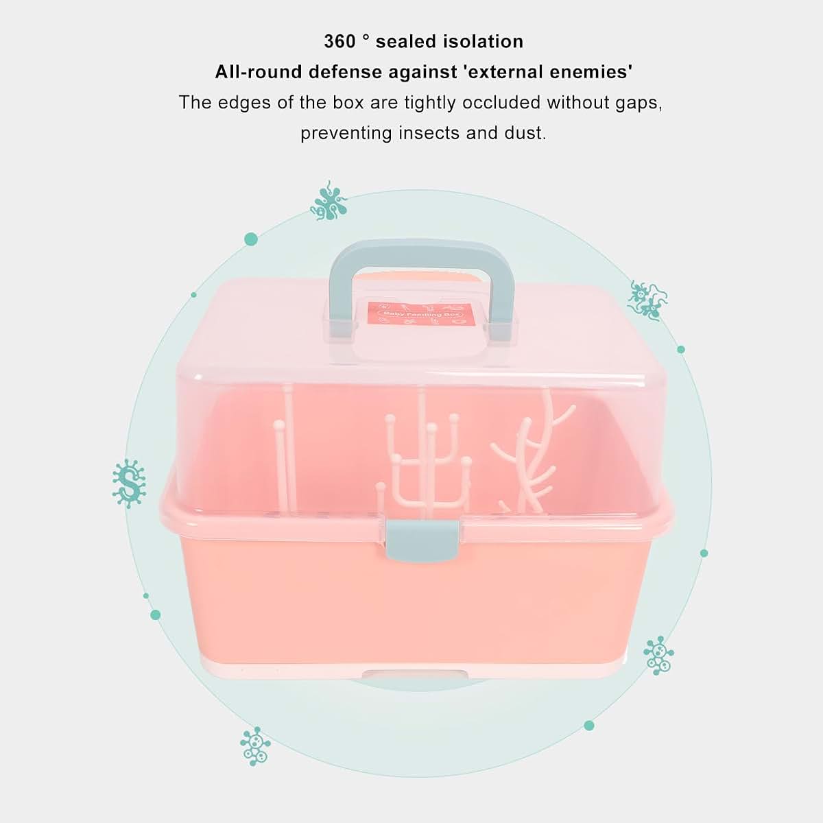 Zudoo Baby Bottle Drying Storage Box, Large Capacity Container In Implicit Pink (photo 2)