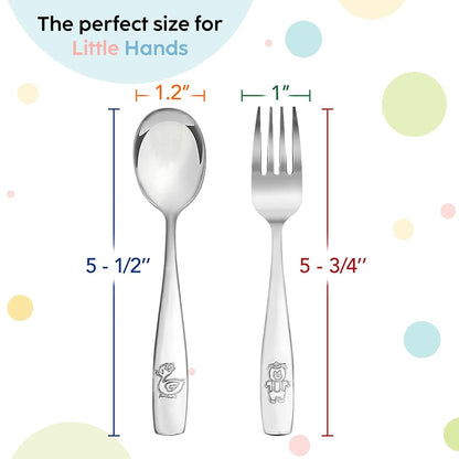 Plaskidy Kids Stainless Steel Silverware Set of 10 Toddler Forks and Spoons