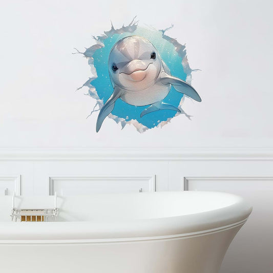 RoyoLam Smiling Dolphin Broken Wall Decal Sea Animal Nursery Sticker