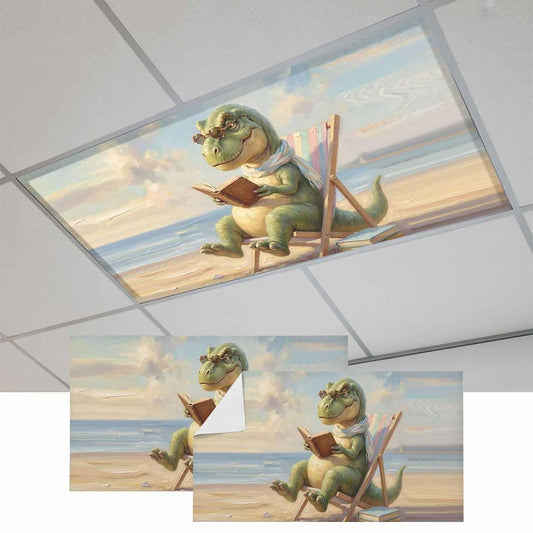 Fewipomaz Cartoon Dinosaur Fluorescent Light Covers 2 Pack Funny Tyrannosaurus Rex Book Summer Beach Magnetic
