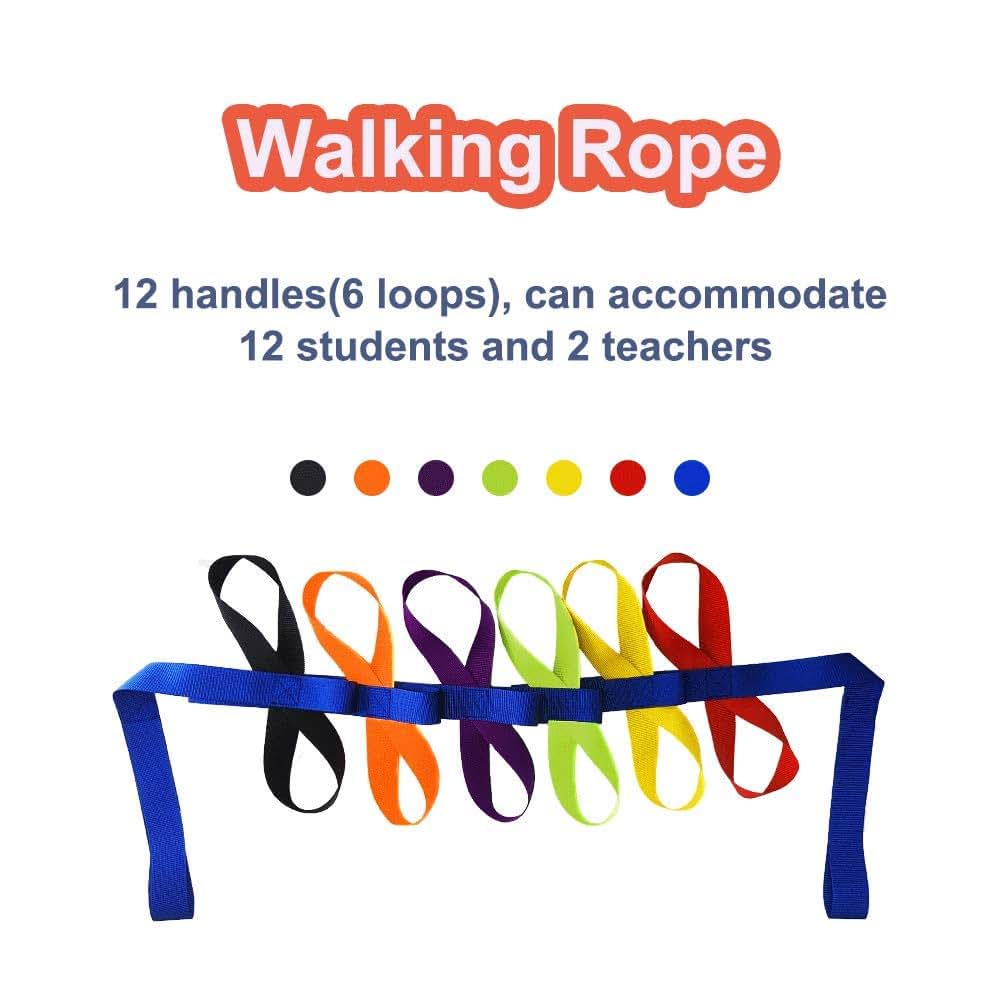 KAVIL Preschool Walking Rope With 12 Child Rings and 2 Adult Handles, Nylon, 128 Inches
