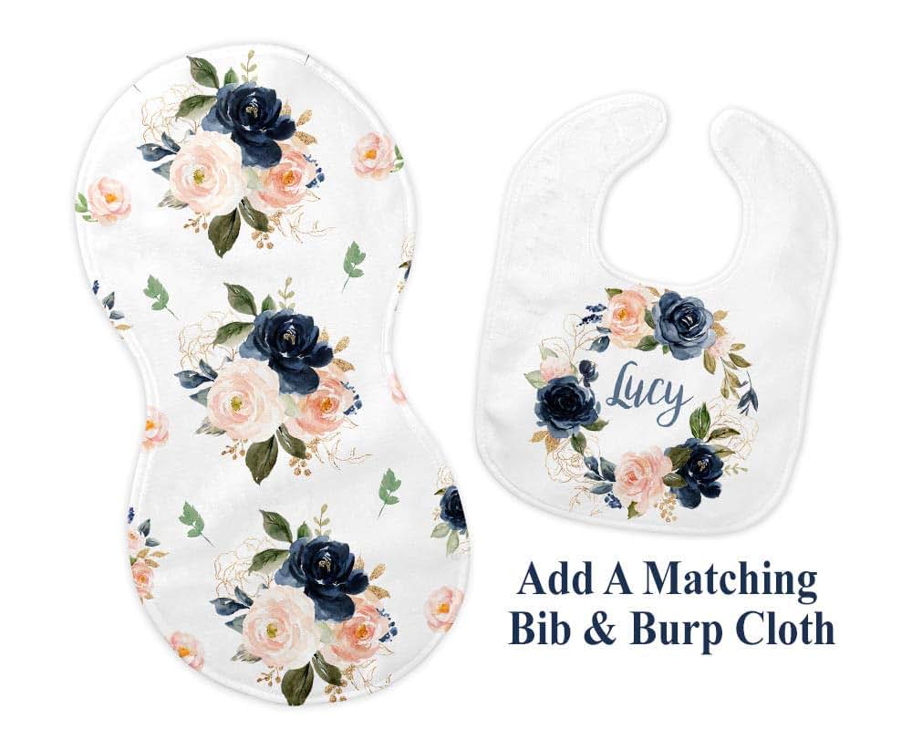 Girls Love A Monogram GLAM Polyester Personalized Baby Blanket - 30' X 40' - Navy and Blush Pink Themed - Custom Baby (photo 3)