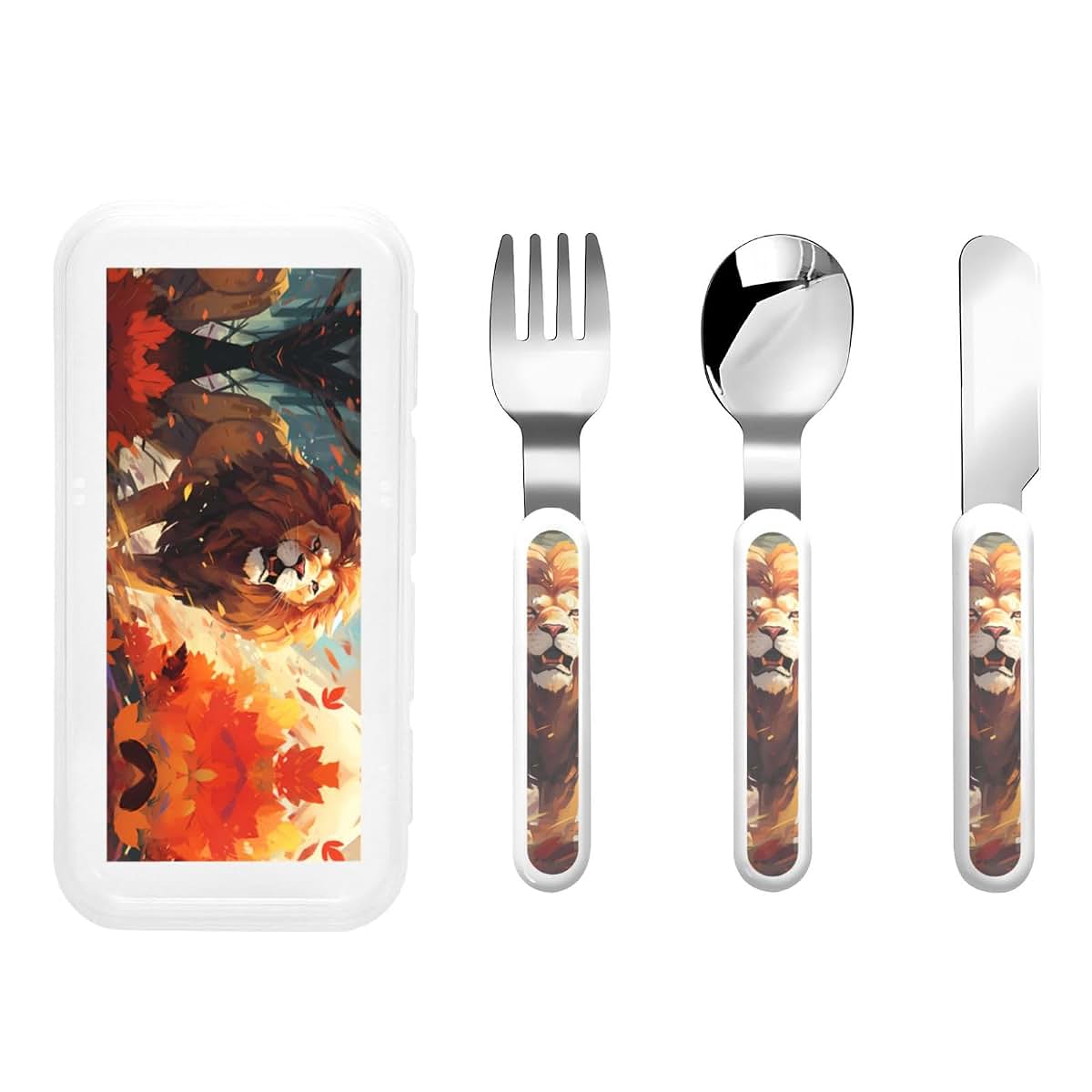 WZYCWB Standing Lion Pattern Tableware Set 3-Piece Set Kindergarten Tableware Outdoor Picnic Portable Tableware
