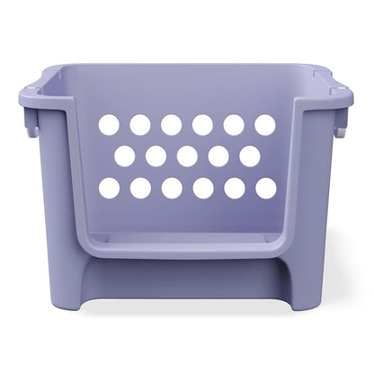 XKIOLED Large Open-Front Stackable Toy Storage Basket With Handles, Purple Organizer Bin For Toys, Books, Playroom (photo 3)