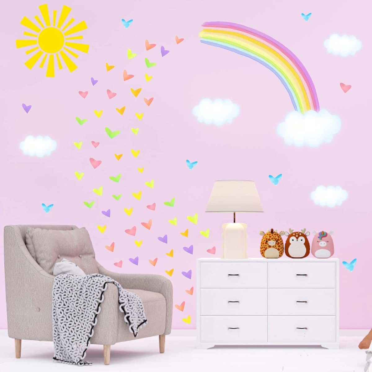 IKEYU Colorful Rainbow Wall Stickers And Watercolor Heart Decals