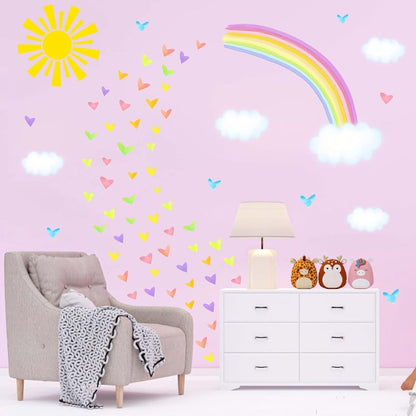 IKEYU Colorful Rainbow Wall Stickers And Watercolor Heart Decals