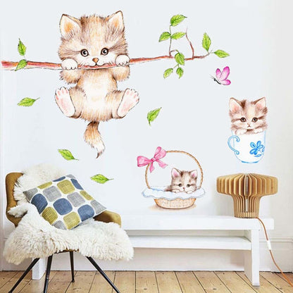 Cute Cat Wall Decals Removable Peel And Stick