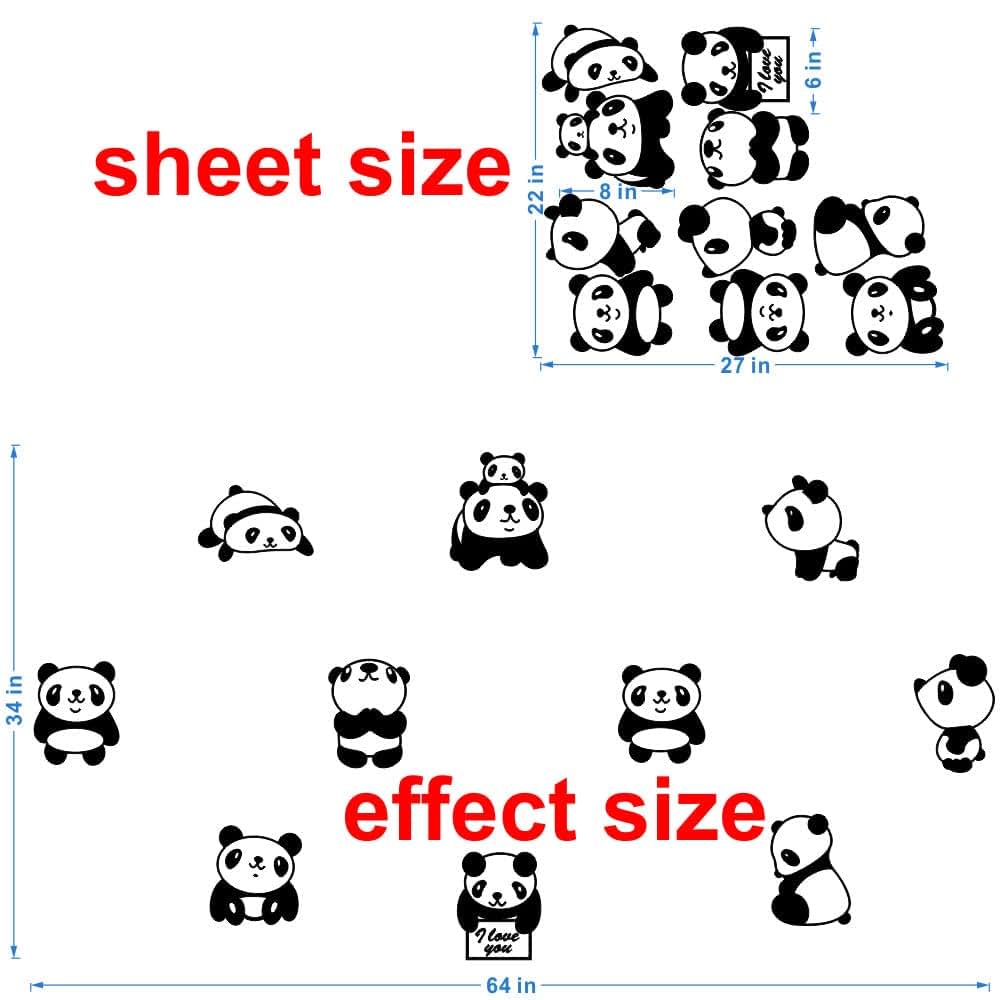 Panda Nordic Style Vinyl Wall Decal Sticker Set