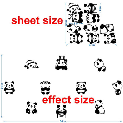 Panda Nordic Style Vinyl Wall Decal Sticker Set