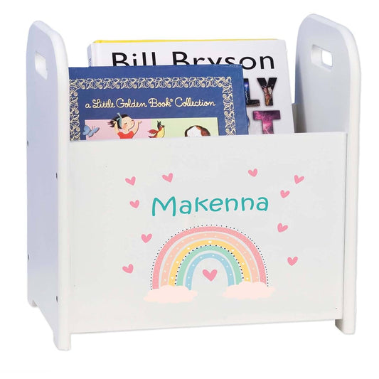 My Bambino Personalized White Boho Rainbow Book Caddy Childrens Book Storage Bin | Baby Shower & Christmas Gift