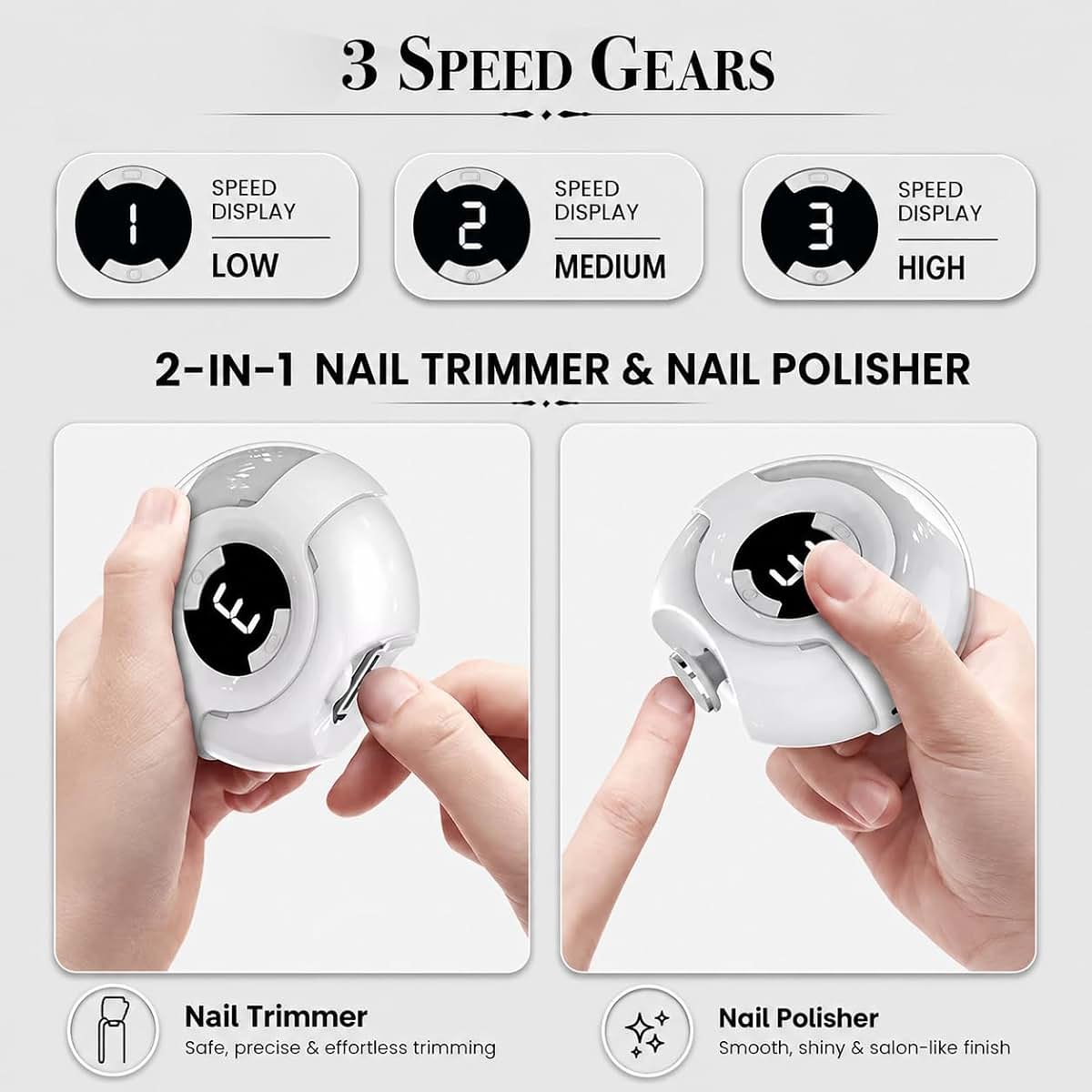 NEXOL Electric Nail Clippers - Automatic Trimmer with LED Light, 3 Speeds, USB Rechargeable | Quiet Clipper | Storage (photo 2)
