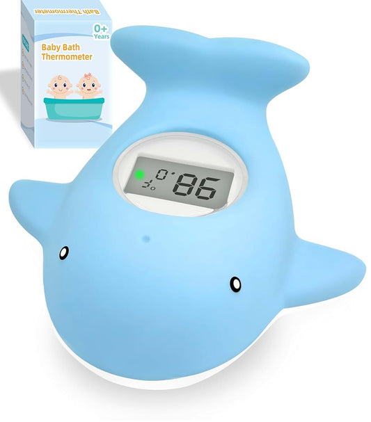 IOG Baby Bath Tub Thermometer - Bathtub Water Thermometer with Room Temperature - Safety Floating Whale Bathtub Toy