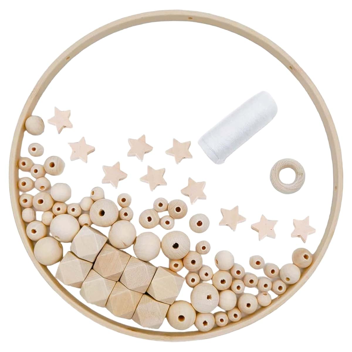 Latemeia Baby Mobile for Crib, DIY Wooden Baby Crib Mobile Set with Bamboo Ring, Beads and Cotton Thread for Nursery