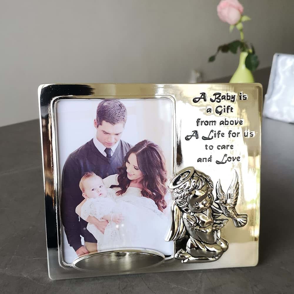 Unisaches Silver Plated Dove Angel 3.5x5 Baby Keepsake Photo Picture Frame for Christening Baptism Confirmation 1st