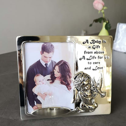 Unisaches Silver Plated Dove Angel 3.5x5 Baby Keepsake Photo Picture Frame for Christening Baptism Confirmation 1st