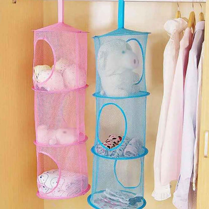 GSHLLO 2 Pack Toy Storage Hanging Mesh Organizer, 3 Compartment Stuffed Animal Hammock, Foldable Green Polyester Net
