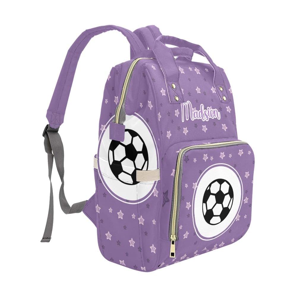 YallLocoMo Personalized Diaper Bag Backpack Name Soccer Star Purple Convenient and Durable: Waterproof (photo 3)