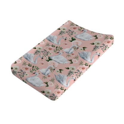 Watercolor Swan Boho Floral Changing Pad Cover