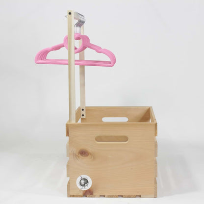 3 Stories Trading Company Natural Pine Baby Shower Wardrobe Crate, 10 Flocked Clothes Hangers, Fully Assembled (Pink)