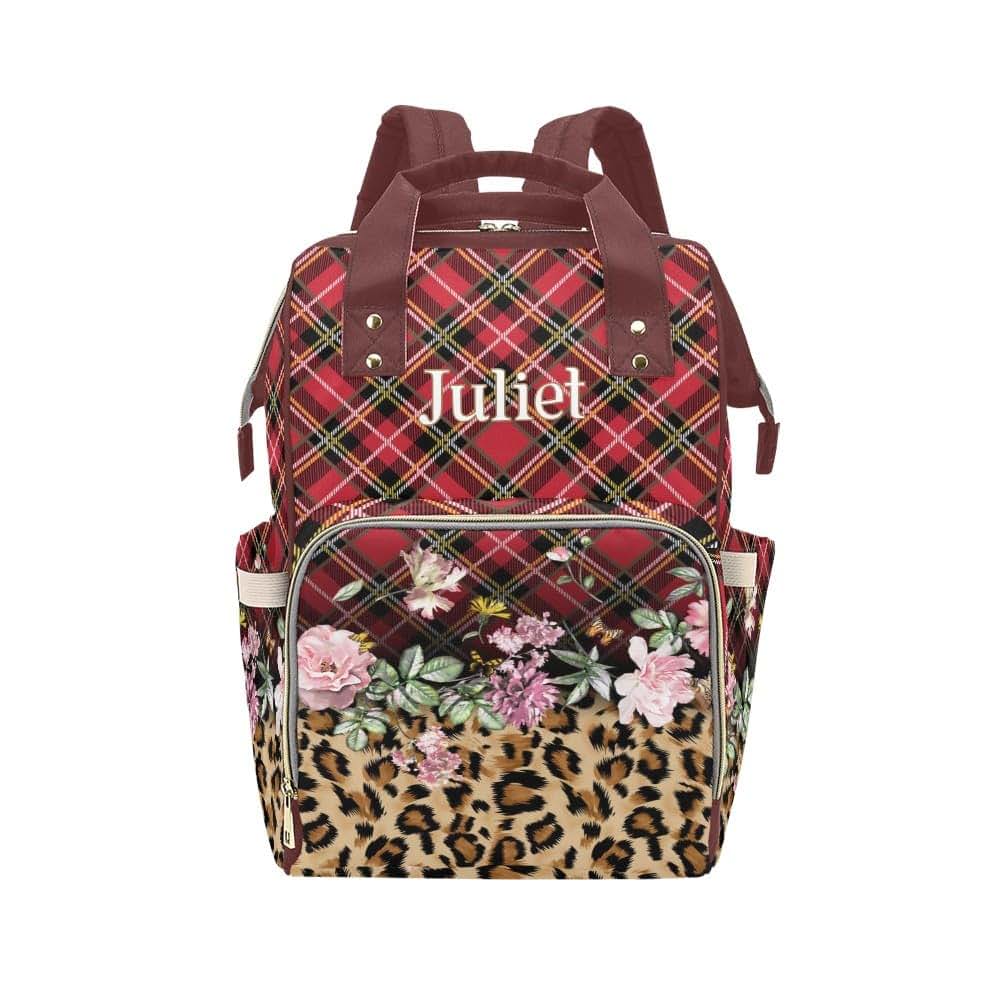 YallLocoMo Personalized Diaper Bag Backpack Name Red Plaid and Leopard Convenient and Durable: Waterproof