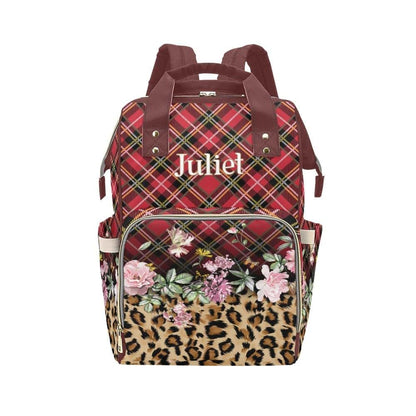 YallLocoMo Personalized Diaper Bag Backpack Name Red Plaid and Leopard Convenient and Durable: Waterproof