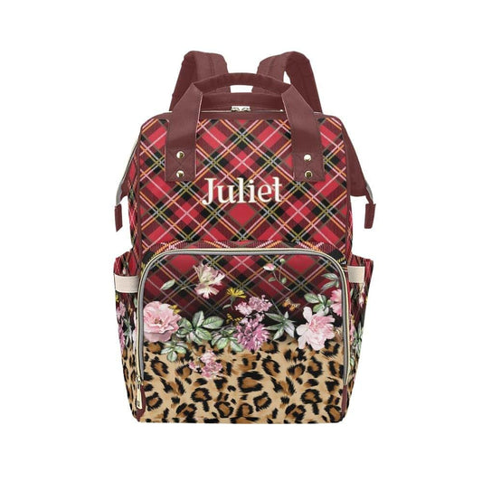 YallLocoMo Personalized Diaper Bag Backpack Name Red Plaid and Leopard Convenient and Durable: Waterproof